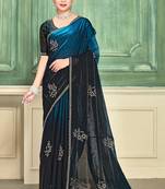 morpeach color fendi satin silk blend shaded zircon hand work saree