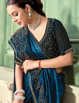 morpeach color fendi satin silk blend shaded zircon hand work saree 2
