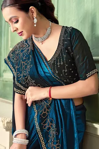 morpeach color fendi satin silk blend shaded zircon hand work saree