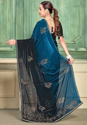 morpeach color fendi satin silk blend shaded zircon hand work saree 3