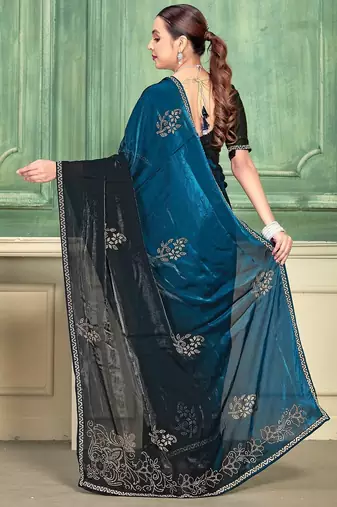 morpeach color fendi satin silk blend shaded zircon hand work saree