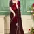 cherry color fendi satin silk blend shaded zircon hand work saree