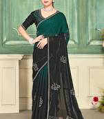 green color fendi satin silk blend shaded zircon hand work saree
