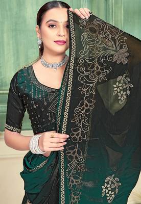 green color fendi satin silk blend shaded zircon hand work saree 2
