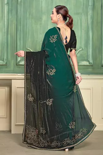 green color fendi satin silk blend shaded zircon hand work saree