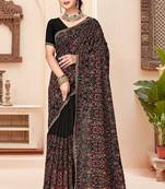 Black color georgette embroidered  saree with blouse