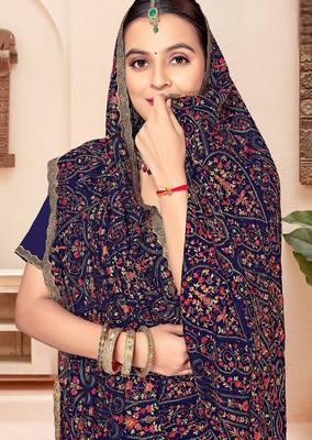 Navy blue color georgette embroidered  saree with blouse 2