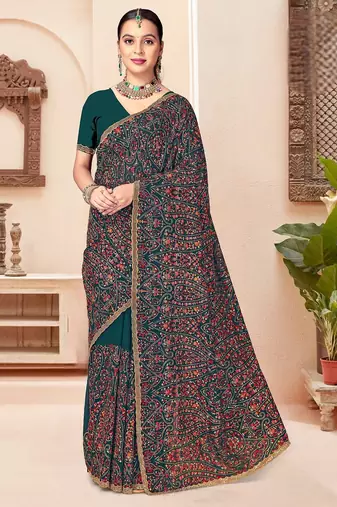 Morpeach color georgette embroidered  saree with blouse