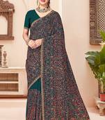 Morpeach color georgette embroidered  saree with blouse