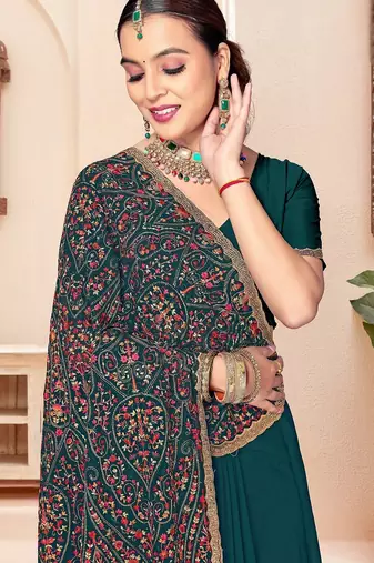 Morpeach color georgette embroidered  saree with blouse