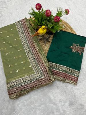 Green Color Embroidered Banarasi Crush Saree 5