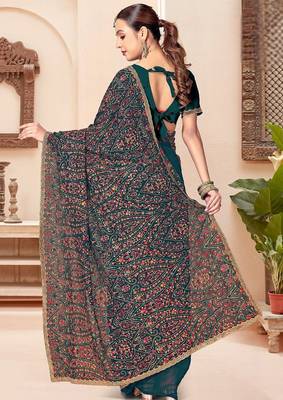 Morpeach color georgette embroidered  saree with blouse 3