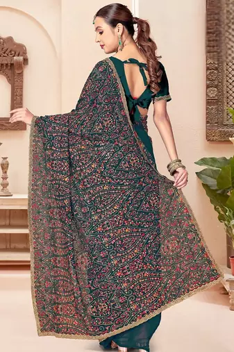 Morpeach color georgette embroidered  saree with blouse