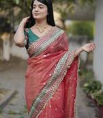 Red Color Embroidered Banarasi Crush Saree