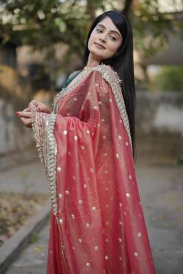 Red Color Embroidered Banarasi Crush Saree 4