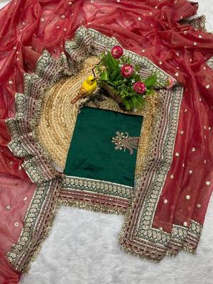 Red Color Embroidered Banarasi Crush Saree 5
