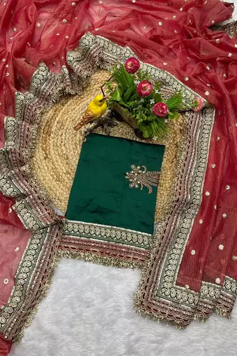 Red Color Embroidered Banarasi Crush Saree
