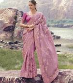 onion pink tissue silk blend jacquard saree with rani pure tissue blouse     classy designer saree
