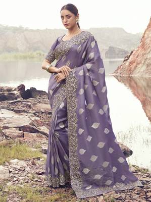 purple tissue silk blend jacquard saree with matching tissue blouse  premium saree 1