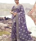 purple tissue silk blend jacquard saree with matching tissue blouse     premium traditional saree