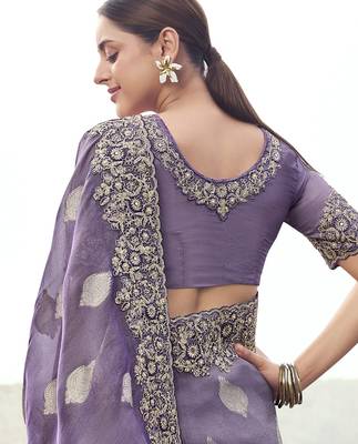 purple tissue silk blend jacquard saree with matching tissue blouse  premium saree 2