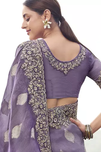 purple tissue silk blend jacquard saree with matching tissue blouse  premium saree