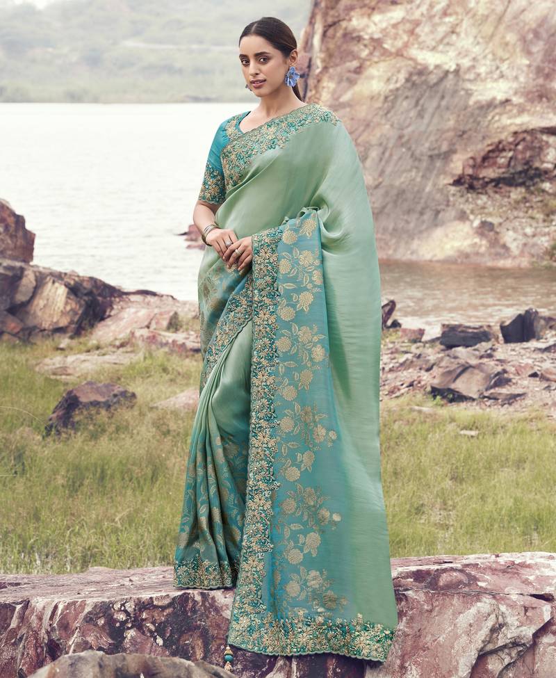 sky blue shaded bagalpuri tissue silk blend saree with pure tissue blouse     trendy soft silk blend saree