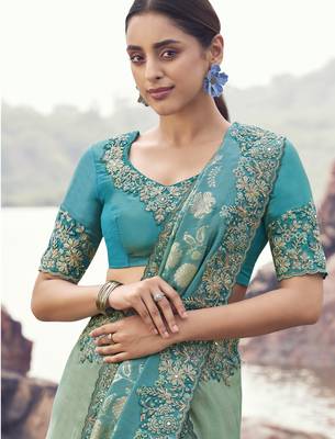 sky blue shaded bagalpuri tissue silk blend saree with pure tissue blouse  trendy soft silk blend saree 2