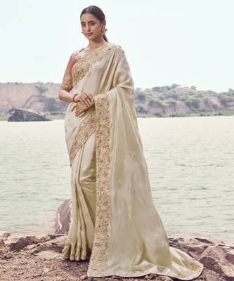 chiku satin silk blend saree with baby pink pure tissue blouse  soft & stylish saee 1