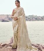 chiku satin silk blend saree with baby pink pure tissue blouse     soft & stylish designer saee
