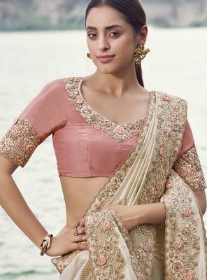 chiku satin silk blend saree with baby pink pure tissue blouse  soft & stylish saee 2