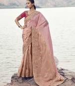 pink tissue silk blend with organza mix saree & pure tissue blouse     lightweight soft wedding saree