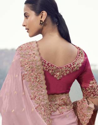pink tissue silk blend with organza mix saree & pure tissue blouse  lightweight soft wedding saree 2