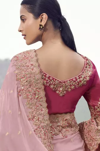 pink tissue silk blend with organza mix saree & pure tissue blouse  lightweight soft wedding saree