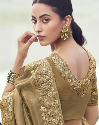 chiku pure banarasi silk blend saree with satin silk blend blouse  festive banarasi saree 2