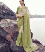 green shaded tissue silk blend jacquard saree with pure tissue blouse     trendy ombre festival saree