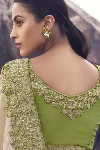 green shaded tissue silk blend jacquard saree with pure tissue blouse  trendy ombre festival saree