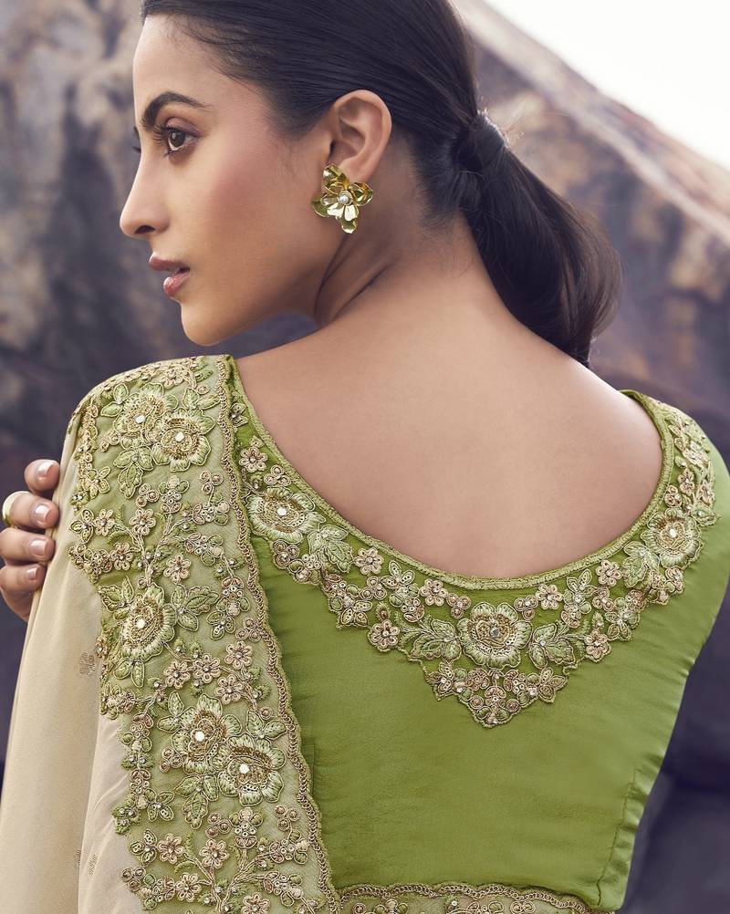 green shaded tissue silk blend jacquard saree with pure tissue blouse – trendy ombre festival saree