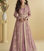 Pink Chinon Embroidered Kurti With Shrug & Belt