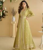 Lemon green embroidered Chinon Shrug Set