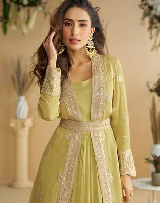 lemon green embroidered chinon shrug set 2