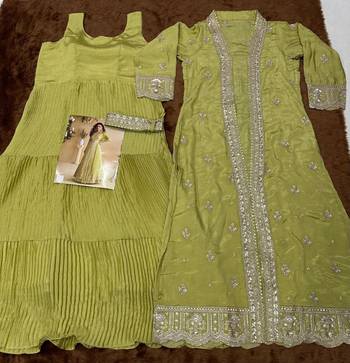 lemon green embroidered chinon shrug set 3