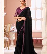 Black georgette designer lace border saree with heavy work blouse for wedding party