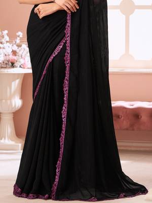 Black georgette designer lace border saree with heavy work blouse for wedding party 4