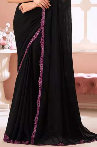 Black georgette designer lace border saree with heavy work blouse for wedding party