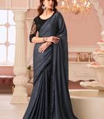 Grey georgette designer lace border saree with heavy work blouse for wedding party