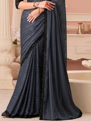 Grey georgette designer lace border saree with heavy work blouse for wedding party 4