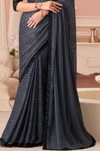 Grey georgette designer lace border saree with heavy work blouse for wedding party