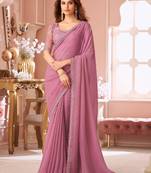 Onion pink georgette designer lace border saree with heavy work blouse for wedding party