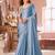 Baby blue chiffon shimmer designer lace border saree with heavy work blouse for wedding party